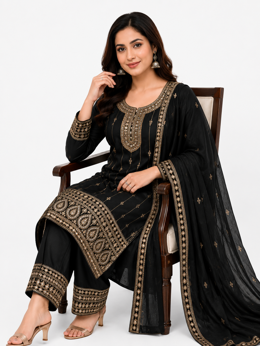 women’s black embroidered kurta pant dupatta set | ethnic party wear suit for women | traditional designer salwar suit women’s black embroidered kurta pant dupatta set | ethnic party wear suit for women | traditional designer salwar suit